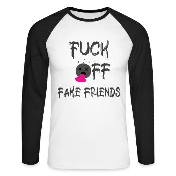 Fuck off Fake Friends - piss off your gift idea - Unisex Long Sleeve Baseball T-Shirt - white/black - Front - Nik (191cm)
