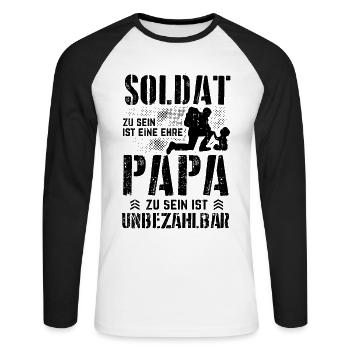 Soldat Papa Sohn - Bundeswehr Ehre Soldaten Vater - Unisex Baseballshirt langarm - Weiß/Schwarz - Vorne - Nik (191cm)