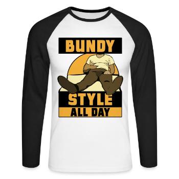 Hands in pants - all day bundy style - Unisex Long Sleeve Baseball T-Shirt - white/black - Front - Nik (191cm)