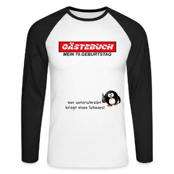 70. Geburtstag - Unisex Baseballshirt langarm - Weiß/Schwarz - Vorne - Nik (191cm)