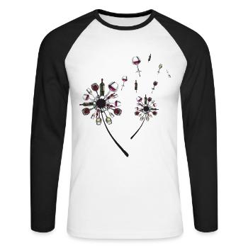 Wine Dandelion Flower T Shirt - T-shirt baseball manches longues Homme - blanc/noir - Devant - Nik (191cm)