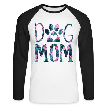 Dog Mom - Dog Mom - Dog Mom Flowers Pattern - Unisex Long Sleeve Baseball T-Shirt - white/black - Front - Nik (191cm)