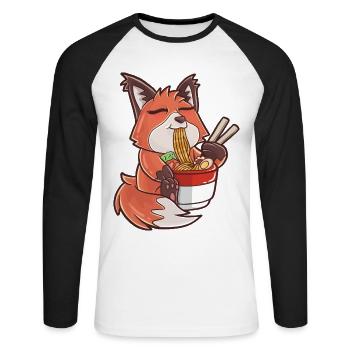 Ramen kawaii fox - Unisex Long Sleeve Baseball T-Shirt - white/black - Front - Nik (191cm)
