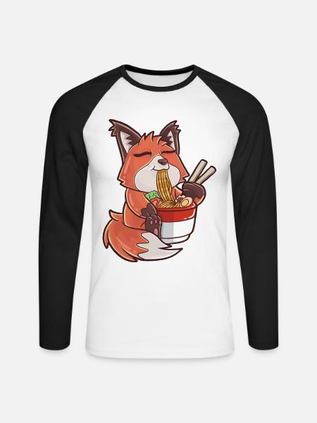 Ramen Kawaii Fuchs - Unisex Baseballshirt langarm - Weiß/Schwarz