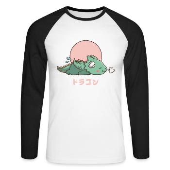 Kawaii schlafender Drache - Unisex Baseballshirt langarm - Weiß/Schwarz - Vorne - Nik (191cm)