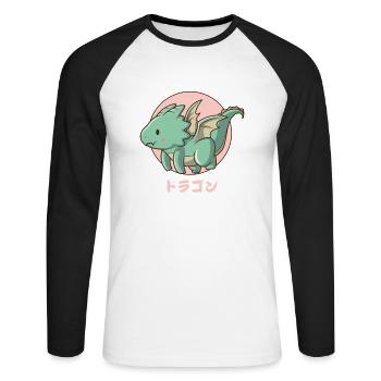Flying Harajuku Dragon - Unisex Long Sleeve Baseball T-Shirt - white/black - Front - Nik (191cm)