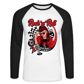 Rockabilly Vintage Rocker Rock N Roll Pinup - T-shirt baseball manches longues Homme - blanc/noir - Devant - Nik (191cm)