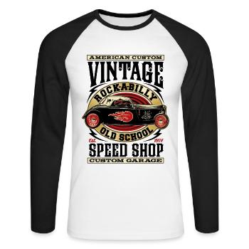 Rockabilly Autos Vintage Rock N Roll - Unisex Baseballshirt langarm - Weiß/Schwarz - Vorne - Nik (191cm)