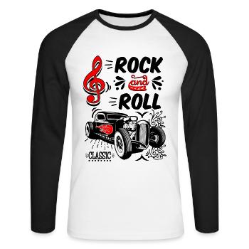 Rockabilly Autos Vintage Rocker Rock N Roll - Unisex Baseballshirt langarm - Weiß/Schwarz - Vorne - Nik (191cm)