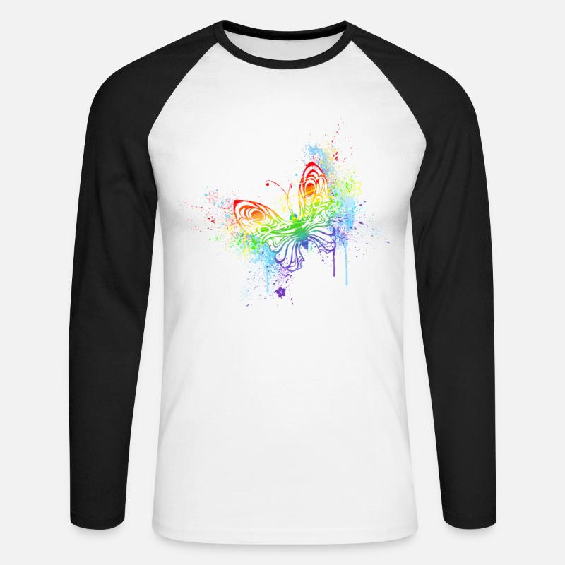 Regenbogenschmetterling - Unisex Baseballshirt langarm - Weiß/Schwarz