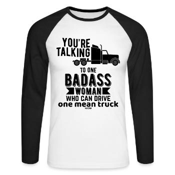 LKW Fahrer Frau Spedition Logistik - Unisex Baseballshirt langarm - Weiß/Schwarz - Vorne - Nik (191cm)