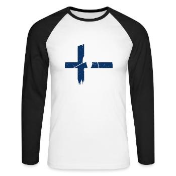 Cadeau Pour Les Amateurs De Ski De Fond Finlande - T-shirt baseball manches longues Homme - blanc/noir - Devant - Nik (191cm)