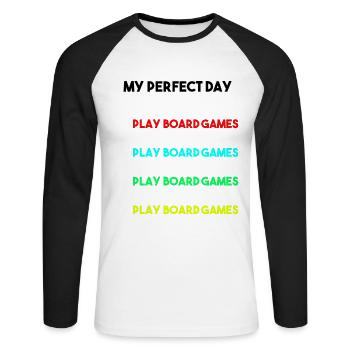 My Perfect Day Play Jeux de société Chemise cadeau amusant - T-shirt baseball manches longues Homme - blanc/noir - Devant - Nik (191cm)