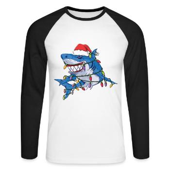Santa Shark Christmas Lights - T-shirt baseball manches longues Homme - blanc/noir - Devant - Nik (191cm)