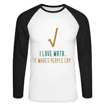 J'aime les maths - Citation drôle de maths - T-shirt baseball manches longues Homme - blanc/noir - Devant - Nik (191cm)