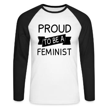 Cadeau féministe féministe féministe - T-shirt baseball manches longues Homme - blanc/noir - Devant - Nik (191cm)