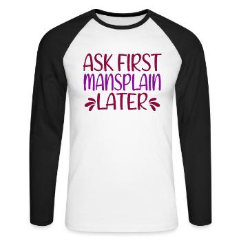 Cadeau féministe féministe féministe - T-shirt baseball manches longues Homme - blanc/noir - Devant - Nik (191cm)