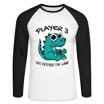 Drittes Kind Spieler 3 Schwanger Baby Dinosaurier - Unisex Baseballshirt langarm - Weiß/Schwarz - Vorne - Nik (191cm)