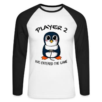 Zweites Baby Spieler 2 Baby Pinguin Schwanger - Unisex Baseballshirt langarm - Weiß/Schwarz - Vorne - Nik (191cm)