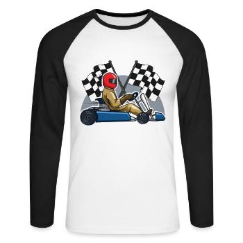 Idée cadeau vintage karting rétro karting - T-shirt baseball manches longues Homme - blanc/noir - Devant - Nik (191cm)