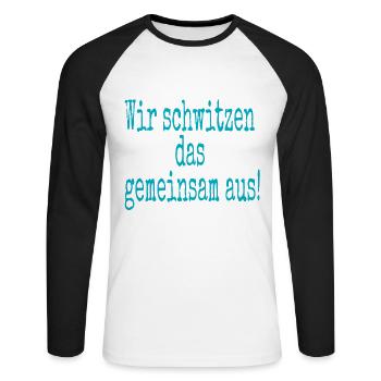 Sauna Therme nous transpirons ensemble - T-shirt baseball manches longues Homme - blanc/noir - Devant - Nik (191cm)