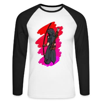Cadeau d'archer manga anime pour les fans d'arc - T-shirt baseball manches longues Homme - blanc/noir - Devant - Nik (191cm)