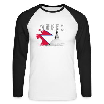 Népal Drapeau de Katmandou Asie - T-shirt baseball manches longues Homme - blanc/noir - Devant - Nik (191cm)