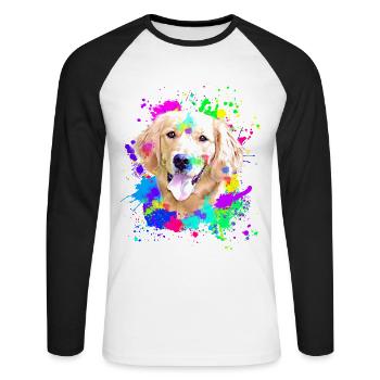 Golden Retriever Splash Art Dog - Unisex Long Sleeve Baseball T-Shirt - white/black - Front - Nik (191cm)