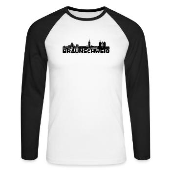 Braunschweig Deutschland Skyline Geschenkidee - Unisex Baseballshirt langarm - Weiß/Schwarz - Vorne - Nik (191cm)