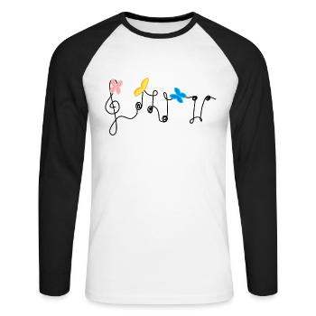 Harmony: Musical notes and butterflies - Unisex Long Sleeve Baseball T-Shirt - white/black - Front - Nik (191cm)