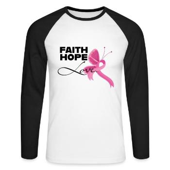 Foi espoir amour cancer du sein femmes ruban - T-shirt baseball manches longues Homme - blanc/noir - Devant - Nik (191cm)