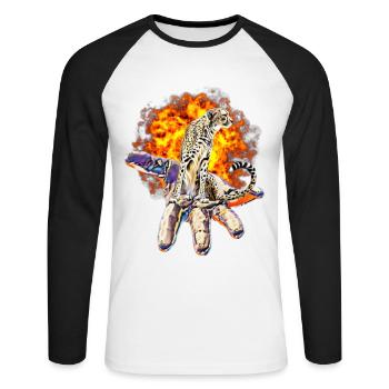 guépard - T-shirt baseball manches longues Homme - blanc/noir - Devant - Nik (191cm)