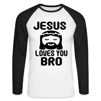 Drôle de Jésus vous aime - T-shirt baseball manches longues Homme - blanc/noir - Devant - Nik (191cm)