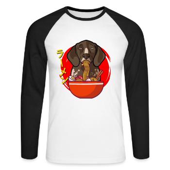 Kawaii Anime Allemand Pointer Ramen Nood - T-shirt baseball manches longues Homme - blanc/noir - Devant - Nik (191cm)