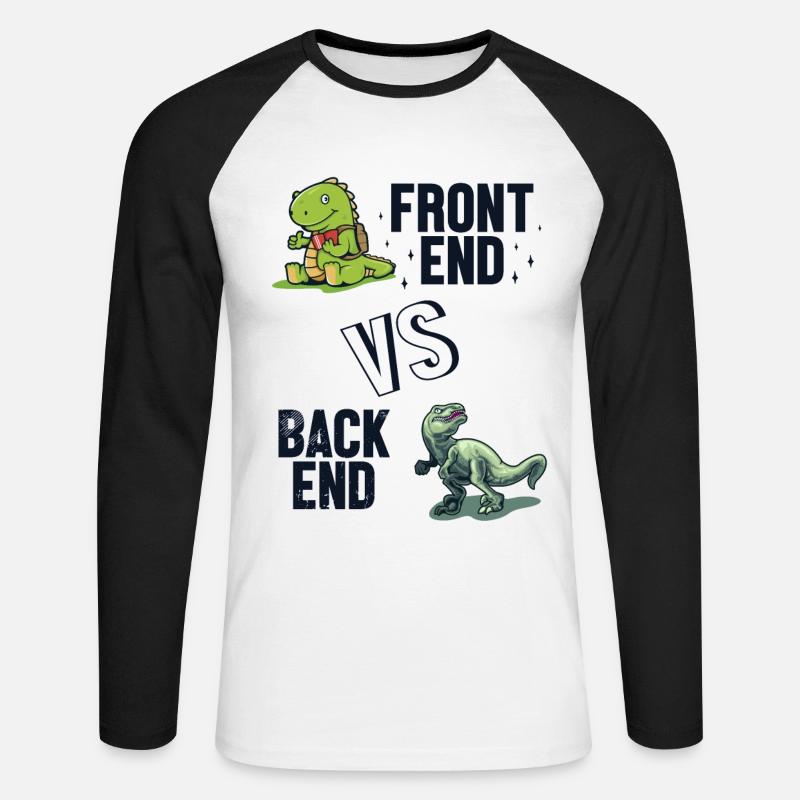 Développeur Frontend vs. Backend Codeur - T-shirt baseball manches longues Homme - blanc/noir