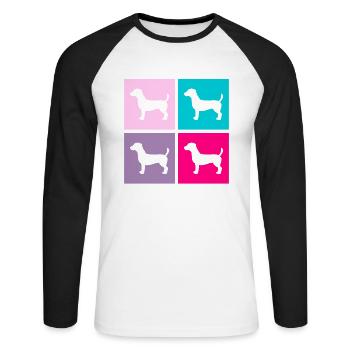 Jack Russel Hund Terrier Retro Geschenk - Unisex Baseballshirt langarm - Weiß/Schwarz - Vorne - Nik (191cm)