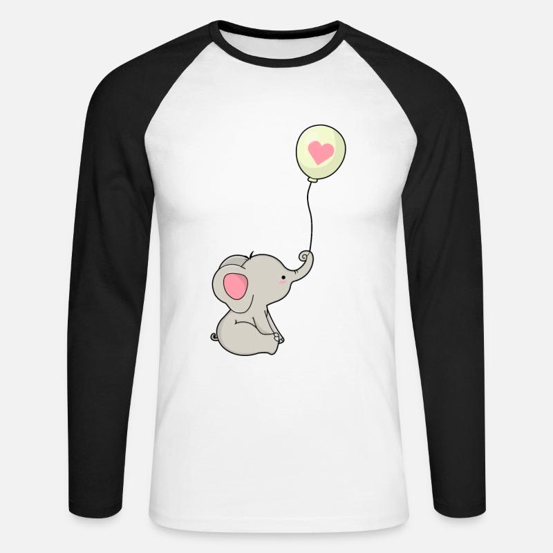Elefant & Luftballon mit Herz - Unisex Baseballshirt langarm - Weiß/Schwarz