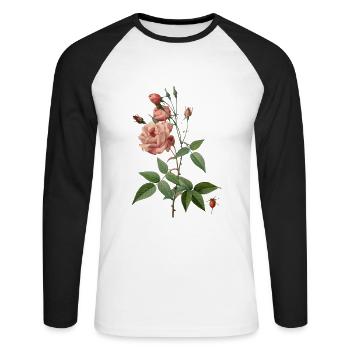 Dessin botanique vintage China Rose - T-shirt baseball manches longues Homme - blanc/noir - Devant - Nik (191cm)