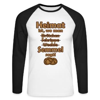 Home Semmel South Germany Saying Roots Pride - Unisex Long Sleeve Baseball T-Shirt - white/black - Front - Nik (191cm)
