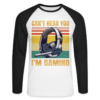 Funny Gamer Headset Can't Hear You I'm Gaming - Unisex Baseballshirt langarm - Weiß/Schwarz - Vorne - Nik (191cm)