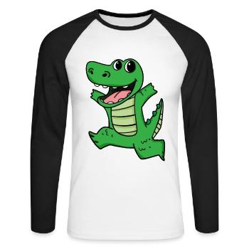 Crocodile mignon heureux drôle - T-shirt baseball manches longues Homme - blanc/noir - Devant - Nik (191cm)