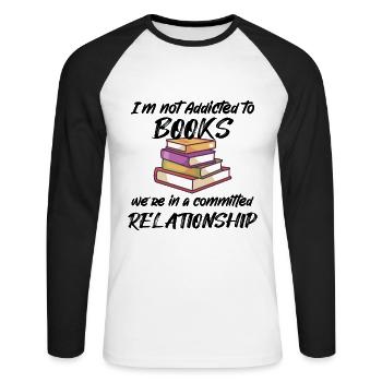 LIVRES / LECTURE: Pas accro aux livres - T-shirt baseball manches longues Homme - blanc/noir - Devant - Nik (191cm)