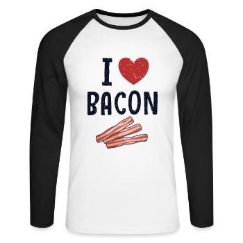 Anti Vegetarian I Love Bacon Bacon Keto Diet BBQ - Unisex Long Sleeve Baseball T-Shirt - white/black - Front - Nik (191cm)