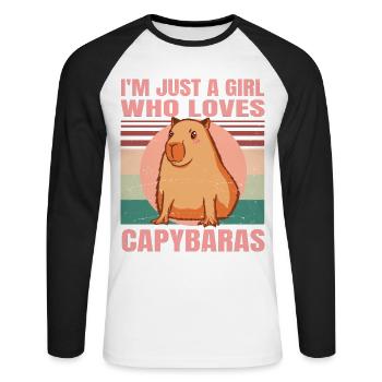 I'm Just A Girl Who Loves Capybaras - Cute Retro - Unisex Baseballshirt langarm - Weiß/Schwarz - Vorne - Nik (191cm)