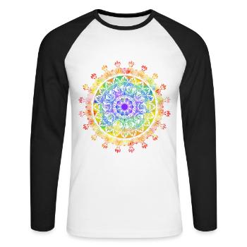 Mandala spirituel avec ornements indiens - T-shirt baseball manches longues Homme - blanc/noir - Devant - Nik (191cm)