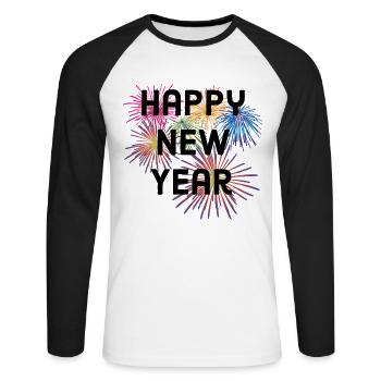 Bonne année, Bonne année, Nouvelle année, Nouvelle année, Nouvel An - T-shirt baseball manches longues Homme - blanc/noir - Devant - Nik (191cm)