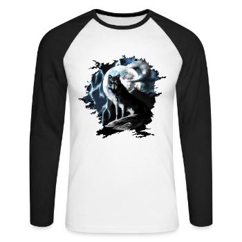 Le loup est assis en train de hurler à la pleine lune la nuit - T-shirt baseball manches longues Homme - blanc/noir - Devant - Nik (191cm)