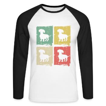 Teckel Chien Amant Chien Teckel Rétro Cadeau - T-shirt baseball manches longues Homme - blanc/noir - Devant - Nik (191cm)