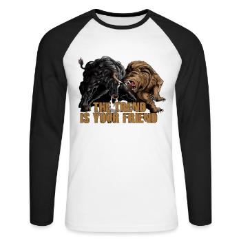 Aktien Börse Trader Stier Bär Geschenk Bull Baer - Unisex Baseballshirt langarm - Weiß/Schwarz - Vorne - Nik (191cm)