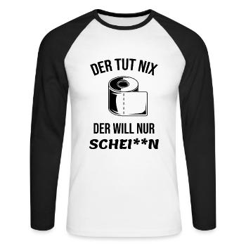 Lustiger Spruch Klopapier Schei**n Geschenk Cool - Unisex Baseballshirt langarm - Weiß/Schwarz - Vorne - Nik (191cm)